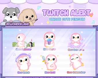 Unique Animated Cute Penguin Twitch Alerts Bundle