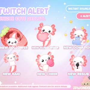 Animated Unique Twitch Alert Bundle - Cute Axolotl Twitch Alerts