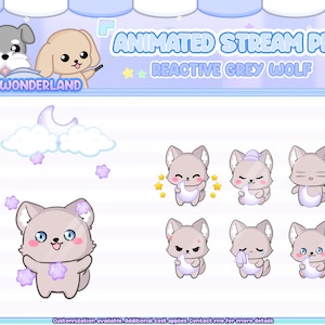 Süßes animiertes Grauwolf-Bachhaustier mit 11 Ausdrücken, reagiert auf Kommandos und Alarme | Digitale Werte | Strom Deco | Twitch Pets Animation
