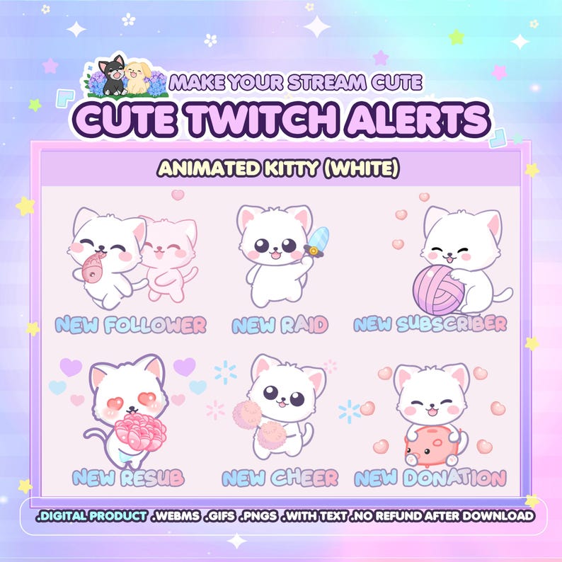 Animated Cute White Kitty Twitch Alert Bundle - Cat Twitch Alerts ...