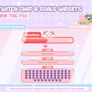 Cute animated Twitch Goals & Chat Widgets - Nine Tail Fox - Donation/Subscriber/Follower/Bits Goal/Chat Widgets