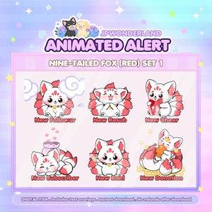 Animerade Twitch-varningar (med text) – Kawaii Nio-Tailed Fox / Digital nedladdning (.webm och .gif)