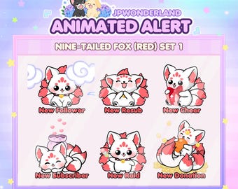 Alertas animadas de Twitch (con texto): Zorro de nueve colas kawaii / Descarga digital (.webm y .gif)