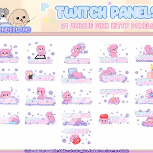21 paneles únicos de Twitch de gato rosa / Panel de transmisión / Gatito lindo / Gato rosa Kawaii