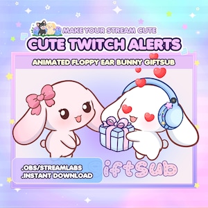 Animated Cute Floppy Ear Bunny Twitch Alerts - Gift Sub | Stream alerts | Vtuber Assets