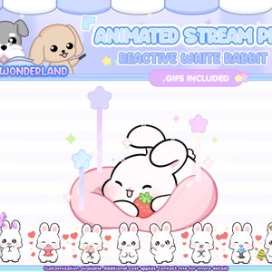 Cute Animated Rabbit White Stream Pet, reacts to commands and alerts | Digital assets | Stream Deco | Twitch Pets animation