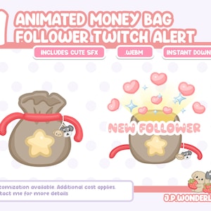 Avviso Twitch borsa di soldi animata (nuovo follower)