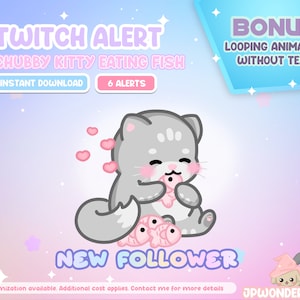 ANIMATED Chubby Cat eating fish Twitch Alerts / Screen decoration / Stream Add-on