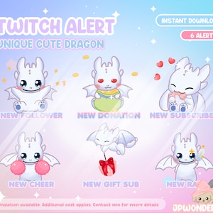 Unique Animated Twitch Alerts - Cute White Dragon