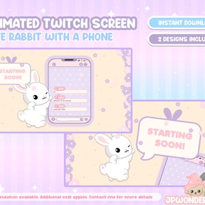 Animated Rabbit Twitch Screens / Starting Soon / Be Right Back / Thanks for watching / Chat Widget / Stream Screens