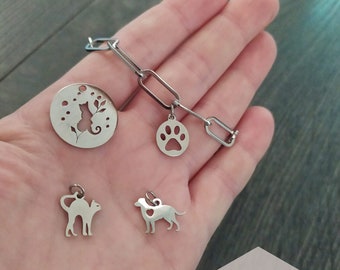 Bracelet Love Pet avec maille rectangulaire en acier inoxydable 19 cm ajouter le charme de votre choix