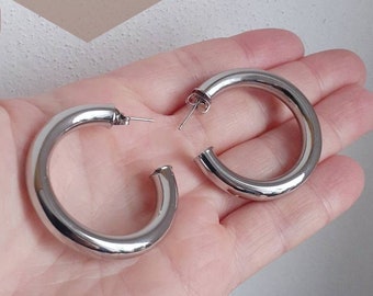 Semi-circle earrings in silver-colored rhodium-plated steel 38 mm