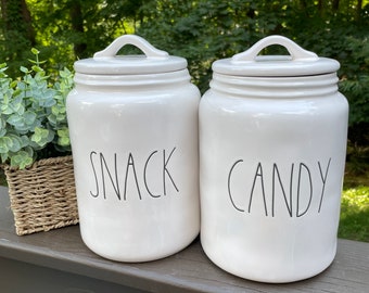 Farm House  Candy canister  - SNACK canister - ceramic - flat lid canister - farmhouse style