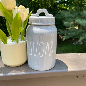 Sugar canister - Gray - ceramic jar - farmhouse style - canister set - sugar jar - ceramic jar with lid -