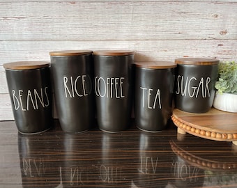 Farmhouse style canister - Coffee Sugar Tea Beans Rice canister / cellar - ceramic jar - airtight - black - coffee canister
