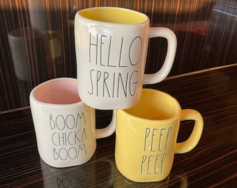 Farm House  Easter Mugs - pastel color - peep peep - hello spring - boom chicka boom - cute mug - decor