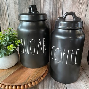 Farm House  Coffee Sugar canister  - ceramic jar - farmhouse style - canister set - black