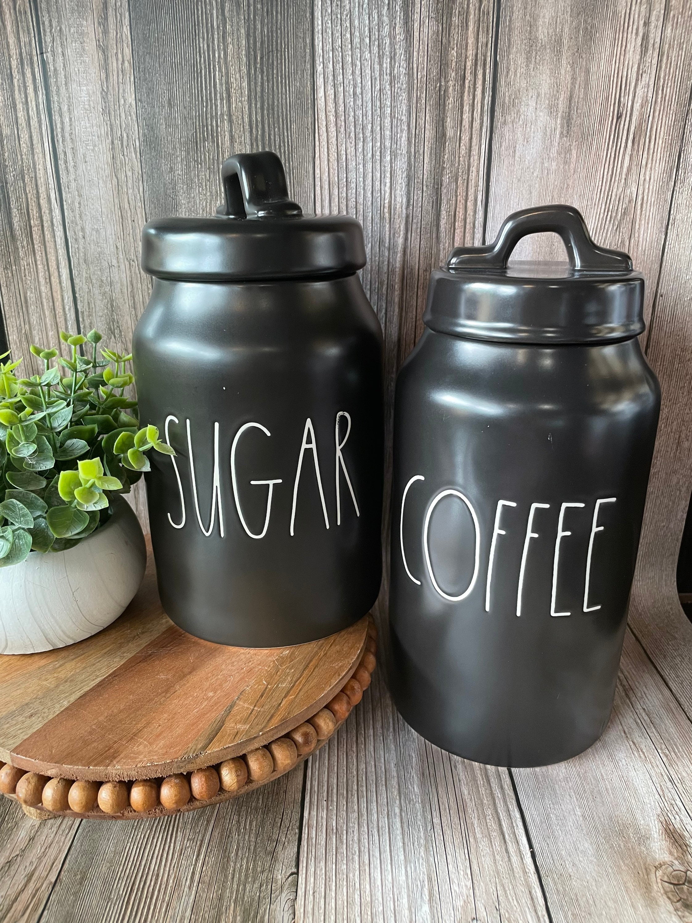 Farm House  Coffee Sugar canister  - ceramic jar - farmhouse style - canister set - black