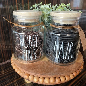 Farm House Hair ties Bobby Pins jar - frasco de almacenamiento - frasco de vidrio - organizador de tocador de baño - frasco de hisopos de algodón - alijo