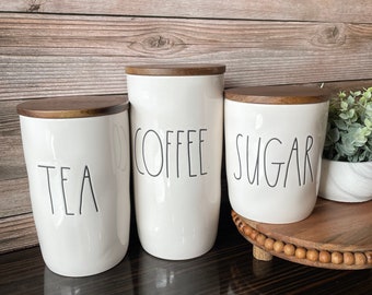 Farm House  Coffee Sugar Tea canister / cellar - ceramic jar - farmhouse style - canister set - white - coffee canister