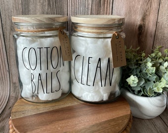 Farm House  Cotton balls jar - Clean jar - glass jar - accessories holder - storage jar - bathroom vanity organizer - cute