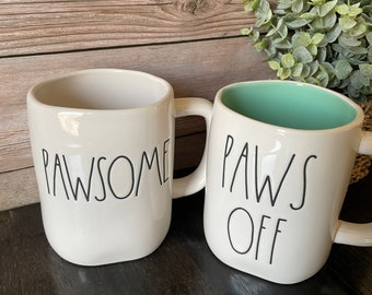 Farm House  Mug - PAWSOME - Paws Off - gift idea - ceramic mug - coffee mug - gift idea for dog owner - birthday gift - white blue