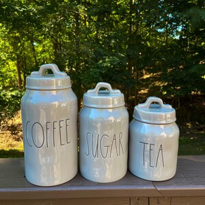 Farm House  COFFEE canister - Sugar canister - tea canister - gray - ceramic  canister - farmhouse style - sugar jar - tea / coffee storage
