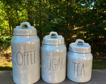 Farm House  COFFEE canister - Sugar canister - tea canister - gray - ceramic  canister - farmhouse style - sugar jar - tea / coffee storage
