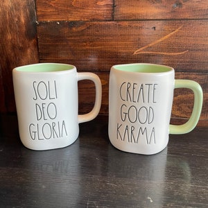 Farm House  Mugs - Soli Deo Gloria mug - Create Good Karma Mug - ceramic coffee mug - white and green