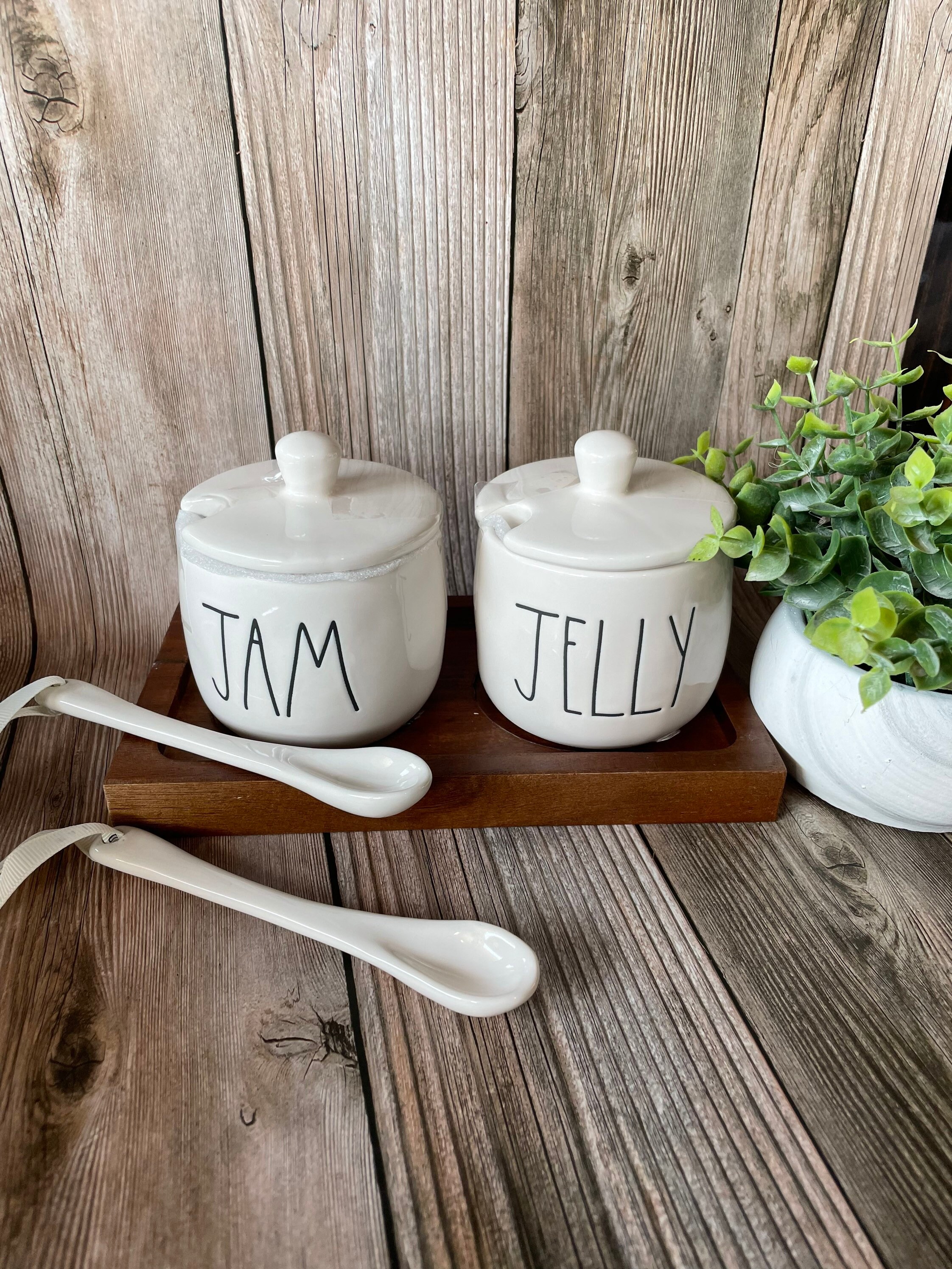 Ceramic Jam and Jelly Holder - Condiment Tray - Ceramic - Wooden