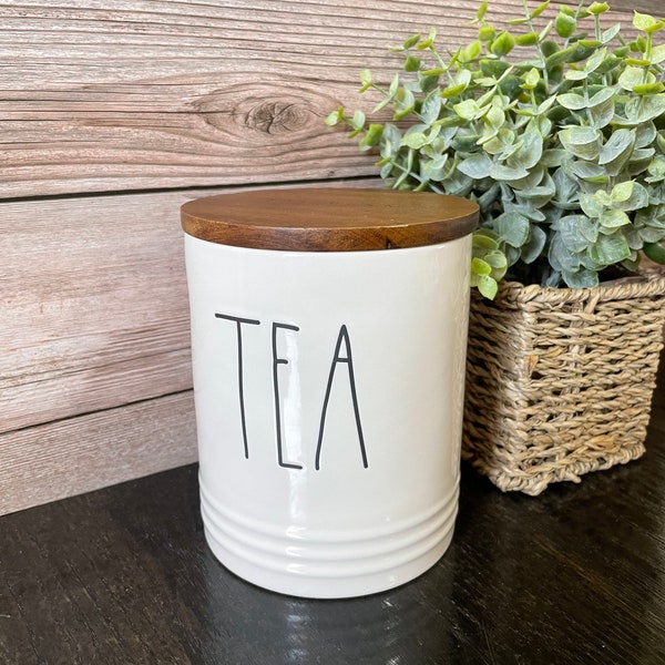 Farm House  Tea canister / cellar - ceramic jar with wooden lid - ceramic jar for tea - small - farmhouse style