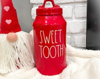 Farm House Valentine canister - Seeet Tooth canister - decoración de San Valentín - estilo granja - rojo - frasco de galletas de San Valentín - bote de caramelo