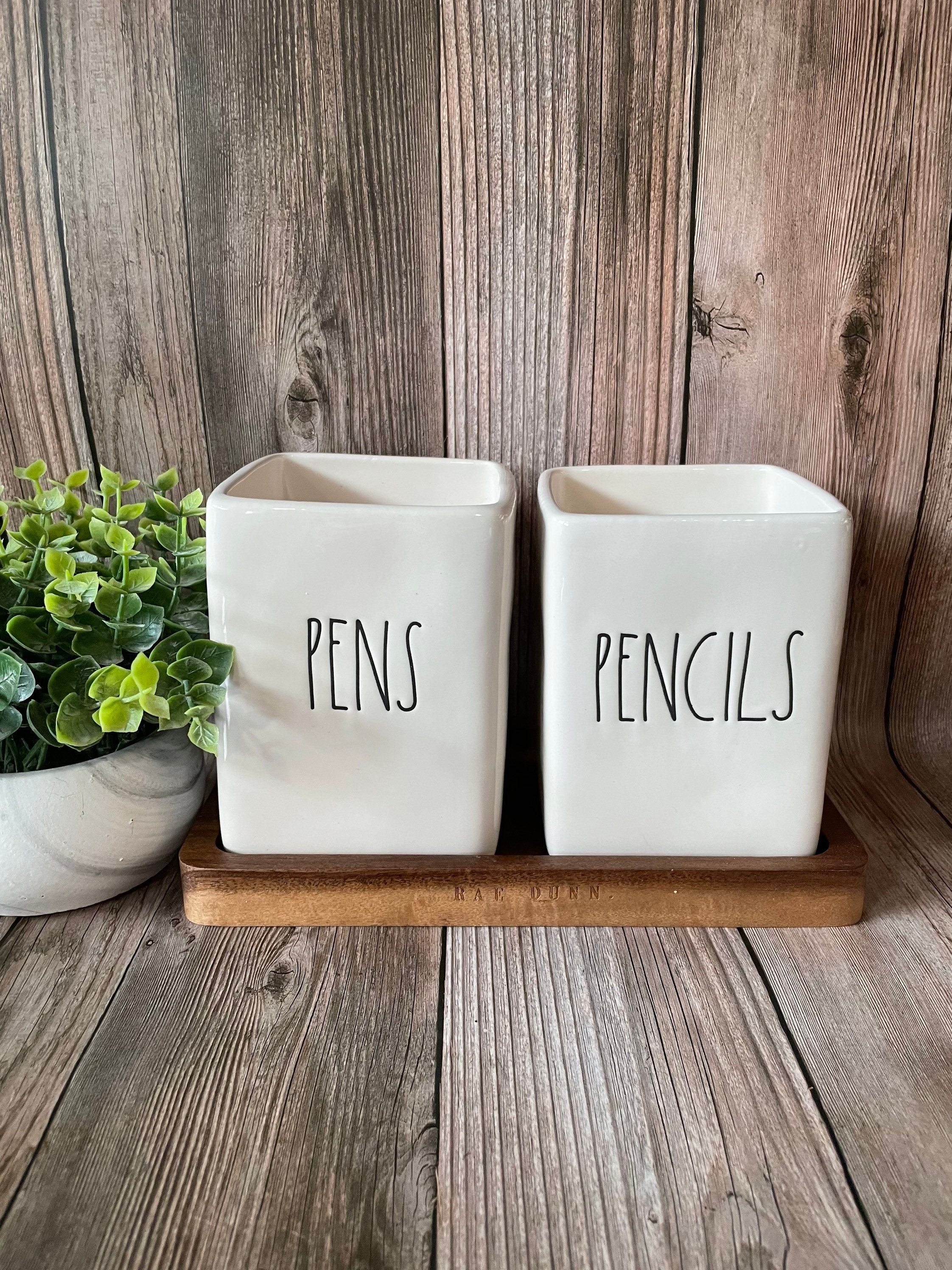 Rae Dunn Pens and Pencils Holder Ceramic Wooden Tray - Etsy Israel