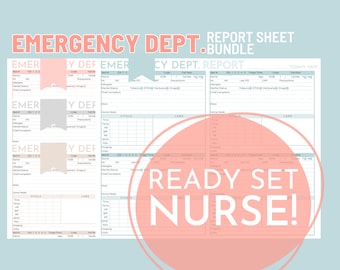 Emergency Department Nurse Report Sheet Bundle, 4 Colors, Nurse Brain Sheet, RN Nursing, New Grad, Patient Assessment, Printable Template