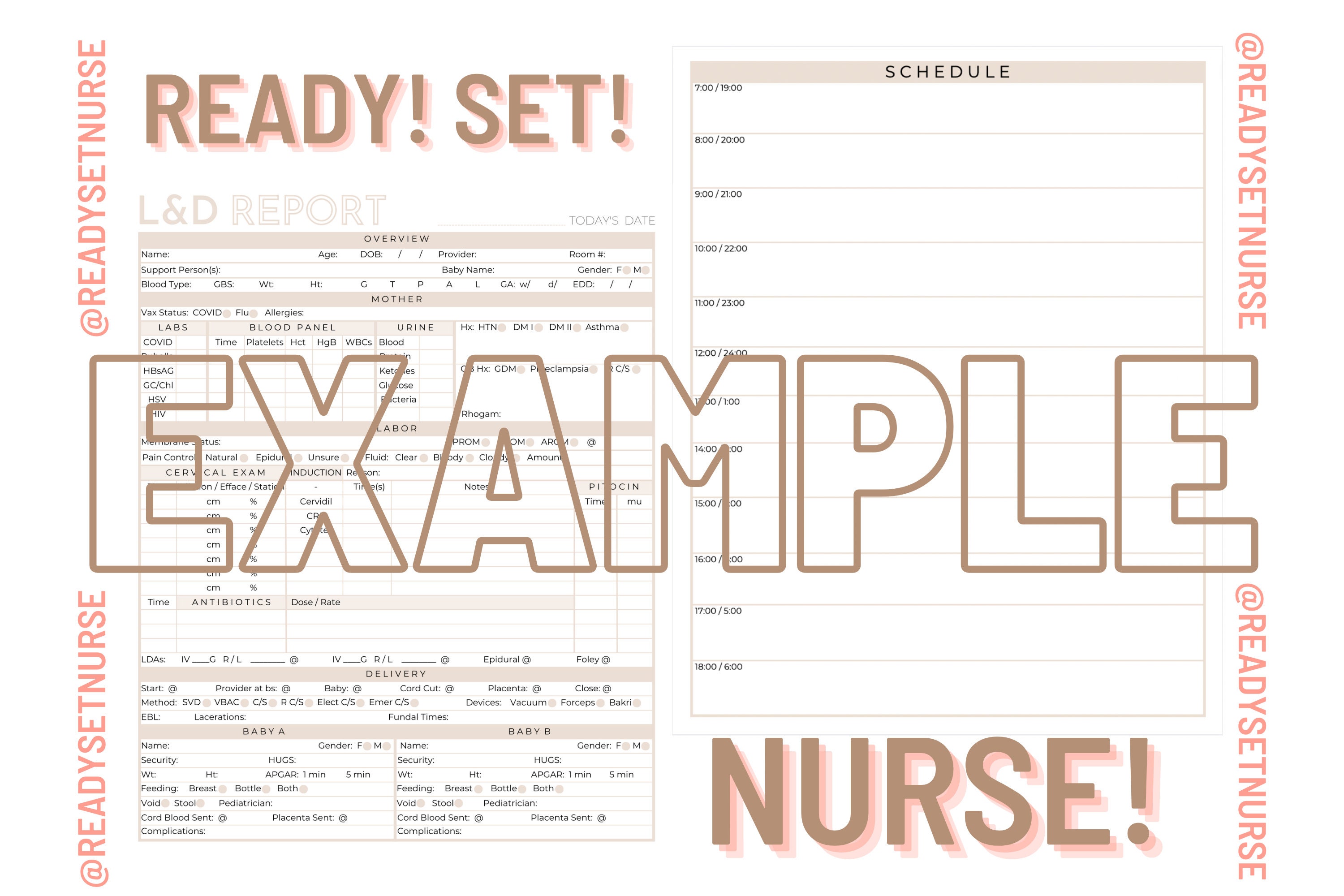 Lfd Example L&D Nurse Report Sheet Bundle, 4 Colors, Nurse Brain Sheet, RN Nursing ...