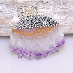 Artisian Sterlling Silver Raw Rough Natural Amethyst Crystal Pendant, Crystal Jewelry, Healing Crystal, February Birthstone, Boho Pendant