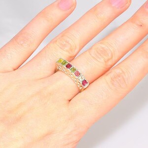 Sterling Silver Ring, 925 Silver, Boho Ring, Stacking Ring, Multicolor Tourmaline Band Stackable Gemstone Ring (Size 7.5)