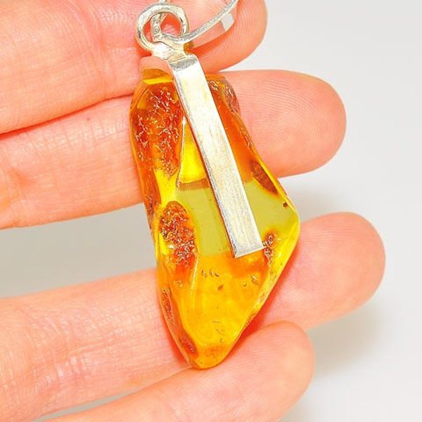 2.25" Long Artisan Sterling Silver Genuine Solid Rough Baltic Honey Amber Pendant, 925 Silver Raw Amber Pendant, Gift for her, Street Style