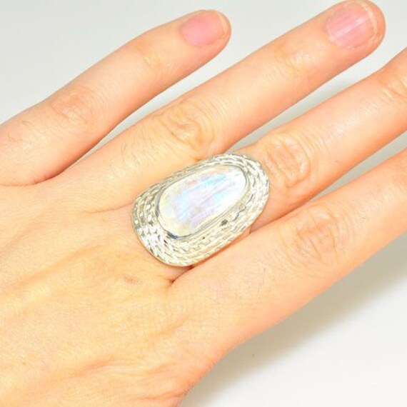 Sterling Silver Ring, Moonstone Ring, Statement R… - image 3