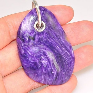 2.3&quot; Long Sterling Silver Pendant, Bold Statement Pendant, 88 carats Genuine Russian Charoite Pendant, Street Style Pendant