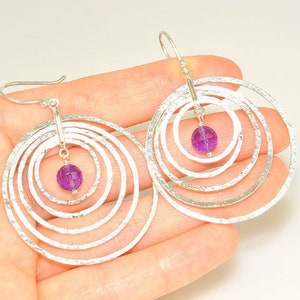 UNIQUE Sterling Silver 925 Silver Genuine Faceted Amethyst February Birthstone Nest Disk Hook Earrings