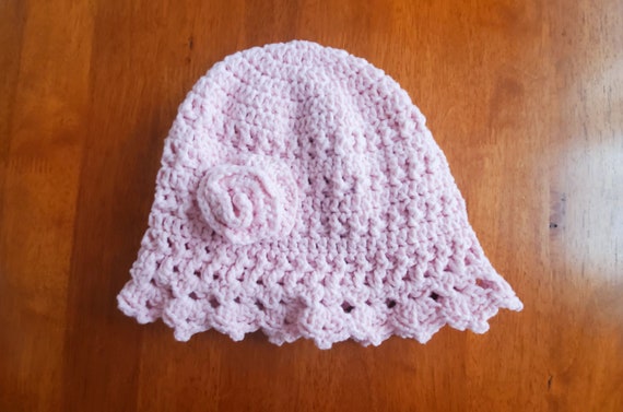 Baby Beanie With Flower - 6 Month Old to 1 Year - Etsy display picture 3