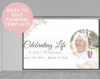 Funeral PowerPoint Slideshow Template, Pink Roses (Digital Download)