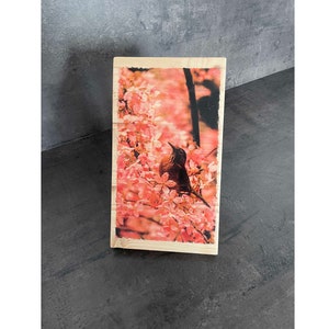 Handmade wood photo - Birds in flowers
