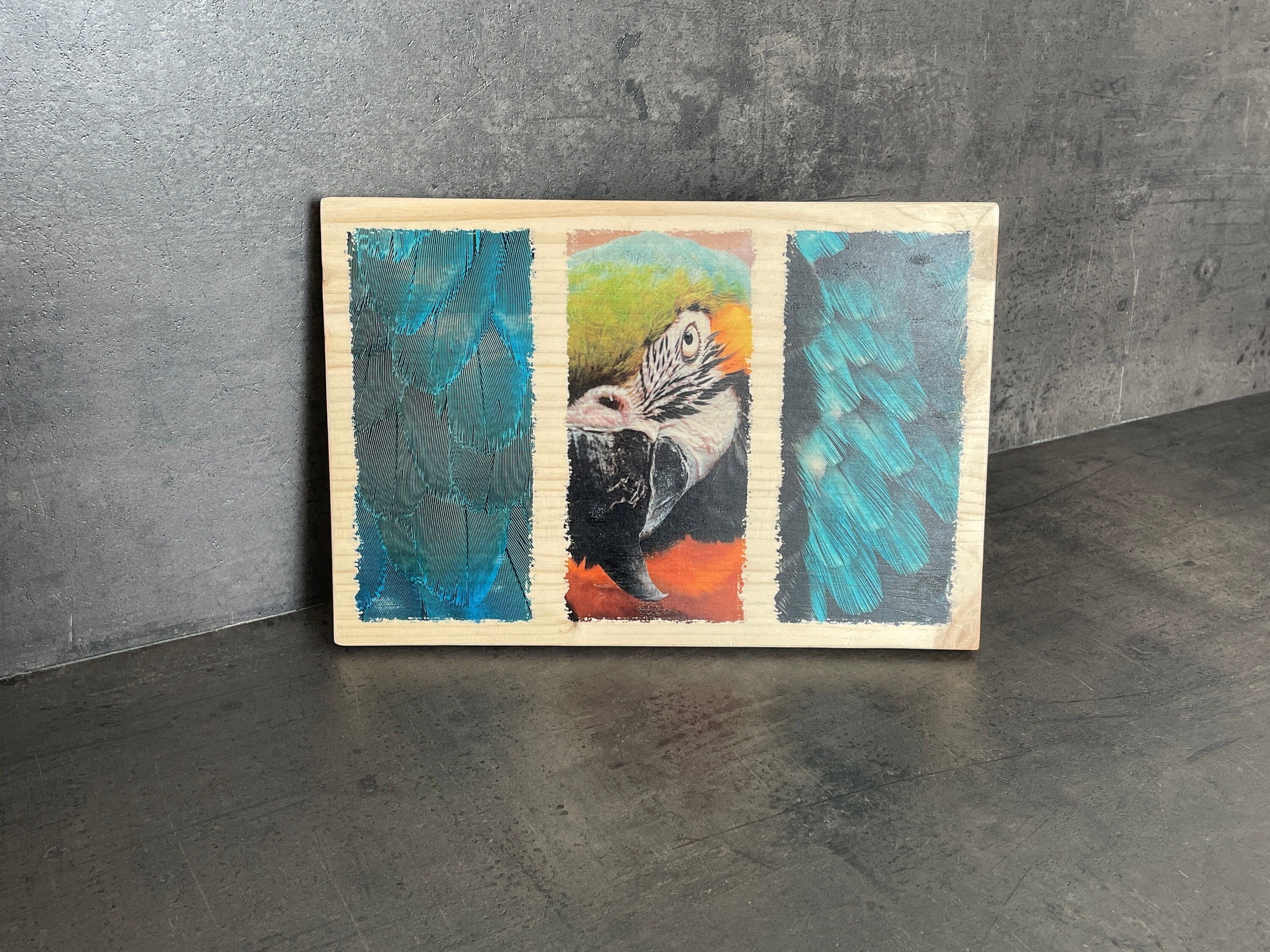 Photo sur Bois Artisanale - Triptyque Perroquet