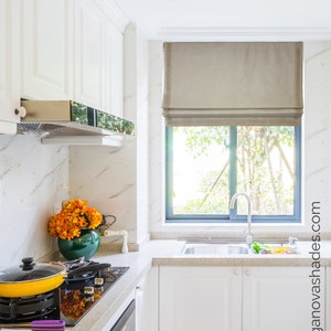 Custom Roman Shade &quot;Cheval&quot; with Greek Trim, Relaxed Roman Shade, Custom Window treatments, Shades with Greek Key Trim