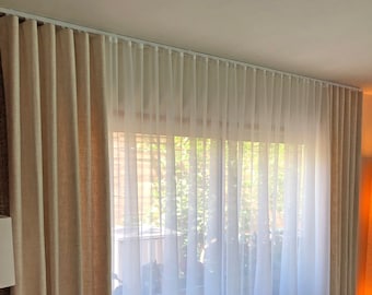 Paneles de cortinas de lino personalizadas, cortinas de lino "anchas", cortinas de estilo S-Folds, cortinas de lino personalizadas, tratamientos de ventanas opacas para mayor privacidad