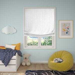 Custom Roman Shades, European Relaxed Roman Shade with Cordless Mechanism, Fabric Ireland Coastal, 100% linen, Roman shades for windows