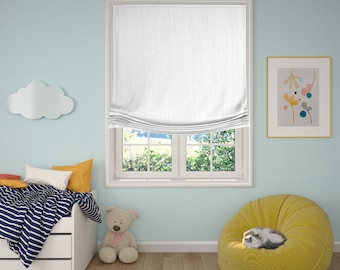 Custom Roman Shades, European Relaxed Roman Shade with Cordless Mechanism, Fabric Ireland Coastal, 100% linen, Roman shades for windows