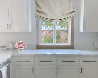 Custom Roman Shade, Fabric Irish Linen, European Relaxed Roman Shade, Custom Window treatments, 100% linen shades with cordless mechanism